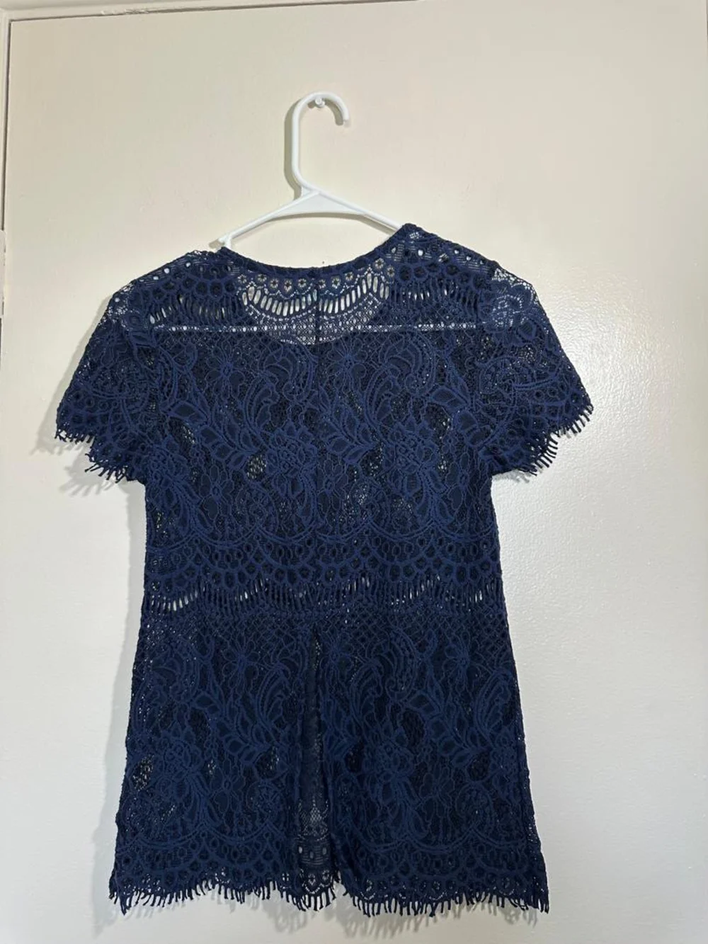 Maurices Navy Lace Overlay Short Sleeve Crop Blouse Top • Size/S
